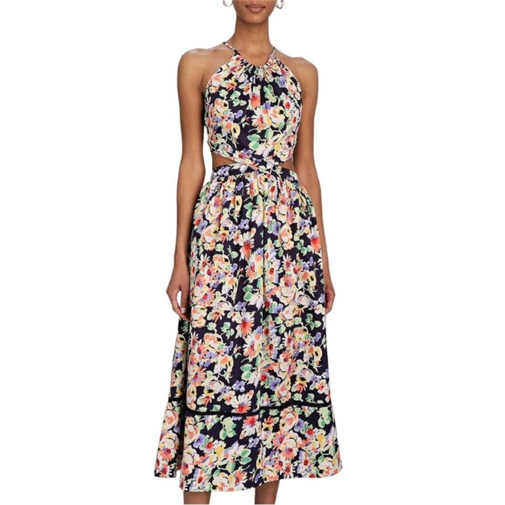 NWT SOMETHING NAVY Cut-Out Floral Cotton Midi Dress